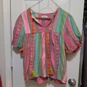 THML Pink and Orange Geometric Blouse